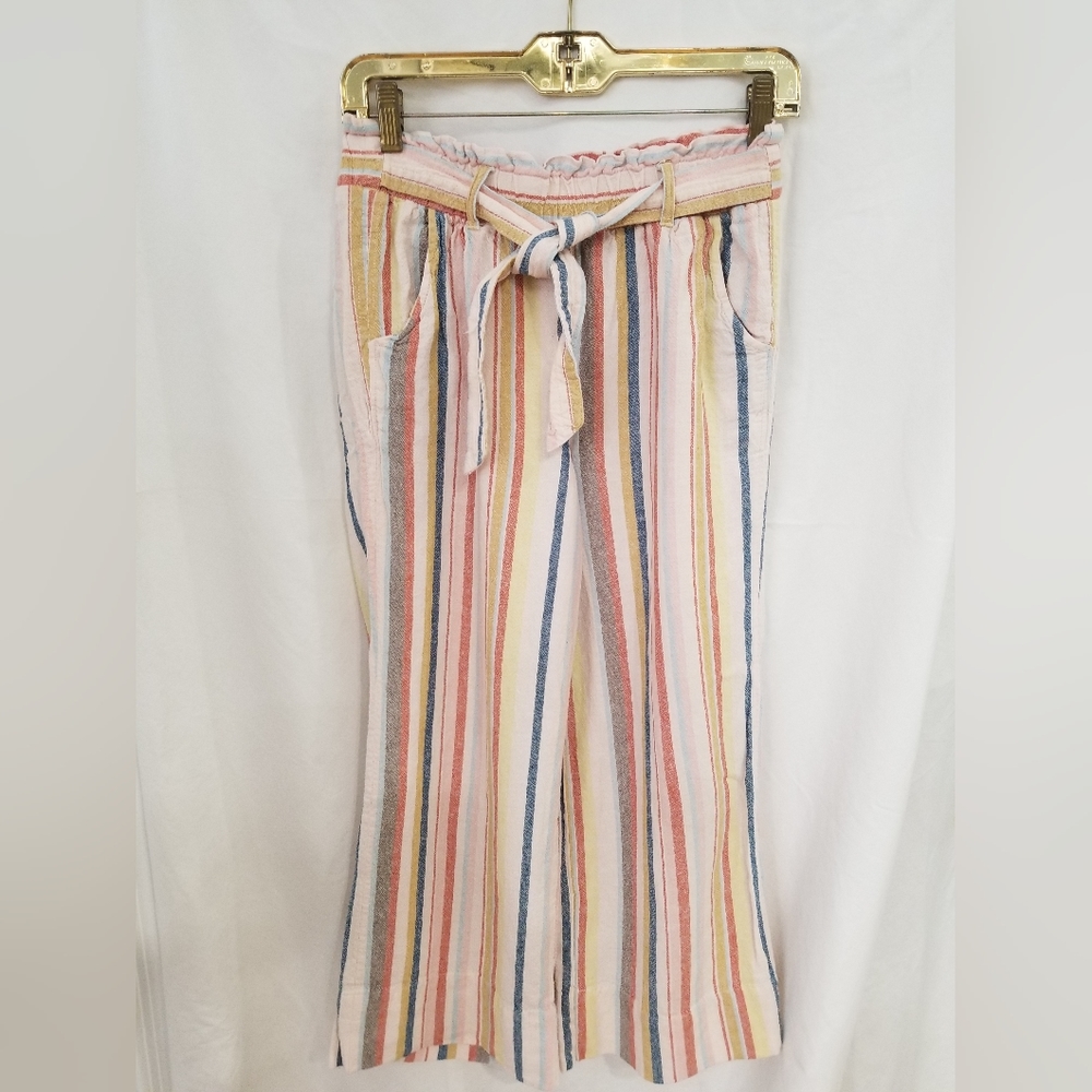 Jolt wide legged cropped cotton striped pants size small